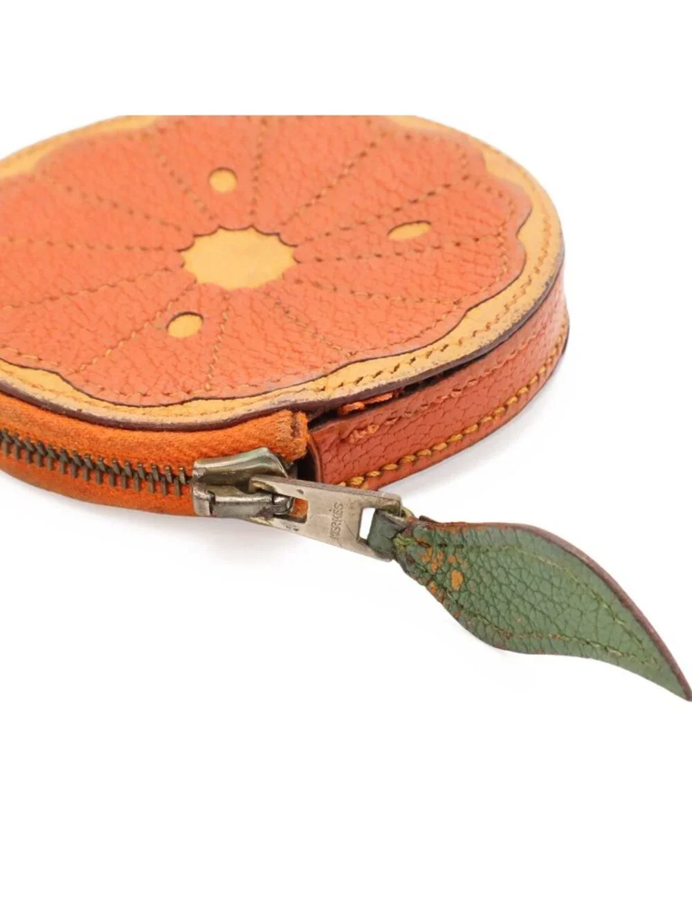Hermes Coin Purse Fruit Orange Motif Leather Green